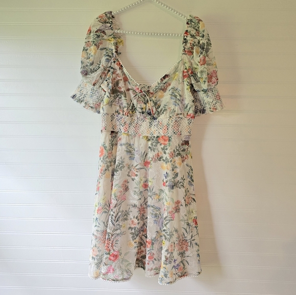 NWT Alice + Olivia Kristie Floral Print Broderie Anglaise Chiffon Mini D… - Picture 4 of 13